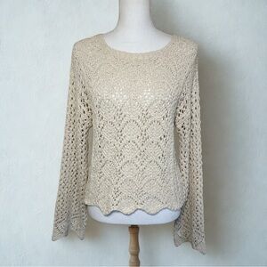 NWT Bluivy Creme Crochet Knit Sweater Women  Size Medium
